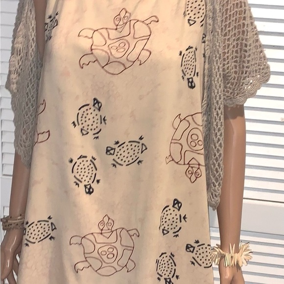 Vintage Peppermint Bay Turtle Rayon dress with net open coverup sweater Large - Picture 7 of 11